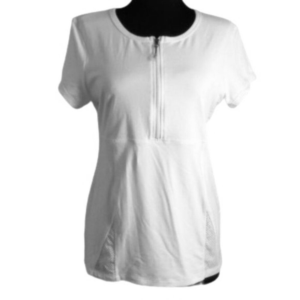 Miraclesuit MSP L Activewear Top Slimming Mesh Back Half Zip Front White